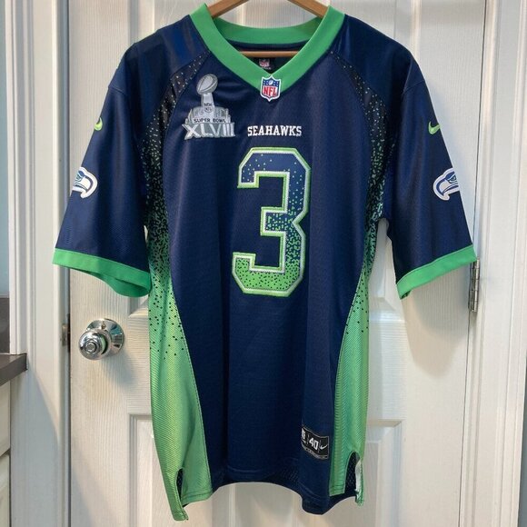 Russell Wilson Super Bowl 48 NFL Nike Onfield Football Jersey Size 40 M/L - Picture 1 of 7